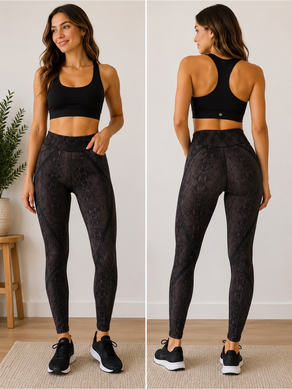 Rock & Republic High Rise Snakeskin Leggings Women’s Medium Black Gray Workout